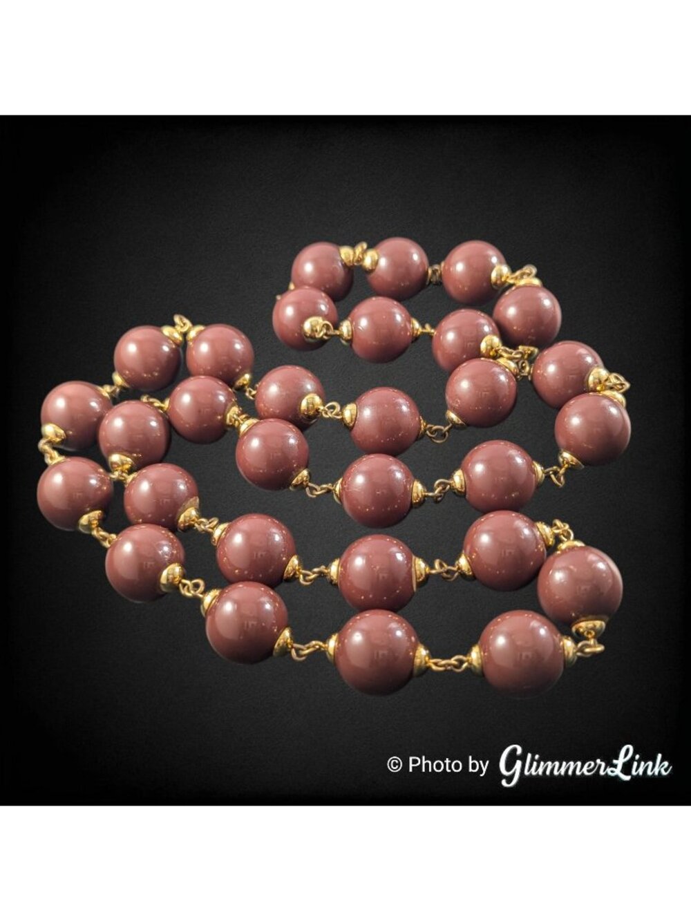 Vintage Chunky Chocolate Brown Resin Bead Gold Tone Statement Necklace 30 Inch